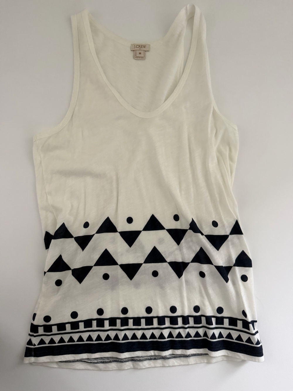 J. Crew Cream Tank Top with Navy Geometric Pattern